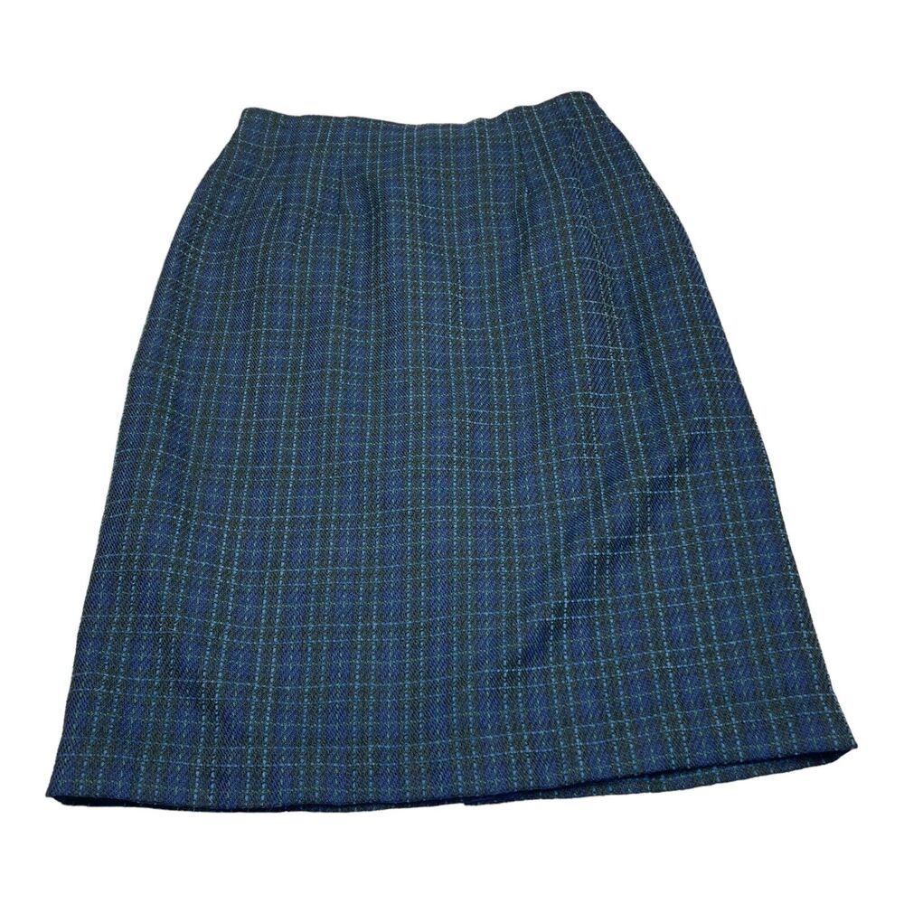 Adolfo Studio 2 Piece Skirt Suits Women's 6 Blue Plaid Polyester Double Breasted - Picture 11 of 16